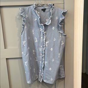 Blue Ruffled Sleeveless Top